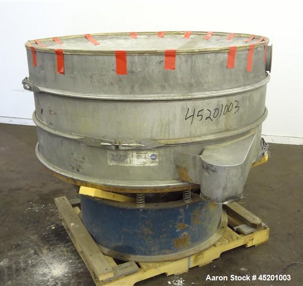 Used Sweco Screener, Model LS60S88, 304 Stainless Steel. 60" Diameter, double deck, 3 separation, no top cover. Driven by a 2.5hp, 3/60/220/440 volt, 1200 rpm motor. Mounted on a carbon steel base.