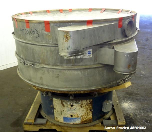 Used Sweco Screener, Model LS60S88, 304 Stainless Steel. 60" Diameter, double deck, 3 separation, no top cover. Driven by a 2.5hp, 3/60/220/440 volt, 1200 rpm motor. Mounted on a carbon steel base.