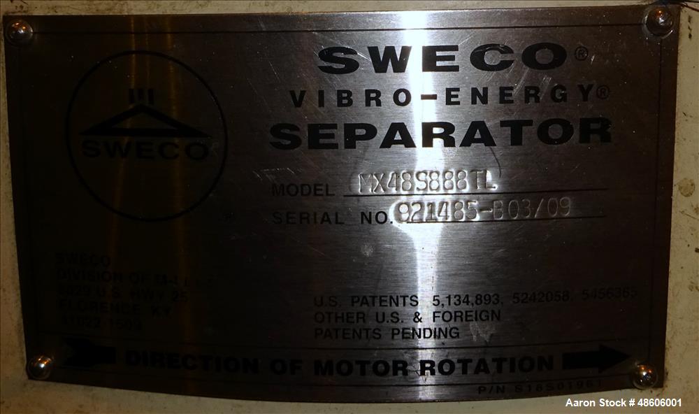 Used Sweco Screener / Separator, Model MX48S888TL, 48" Diameter, 304 Stainless