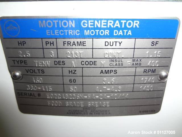 Used Sweco 48" Screener, Model MX48S88CBHSTLWCXB, Stainless Steel.
