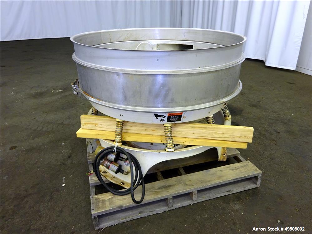 Used Sweco Screener, Model MX48S88TL, 304/316 Stainless Steel, 48" Diameter. Bottom distribution deck only -no screens. Driven by a 2.5 HP, 3/60/460 volt, 1160 rpm motor. Mounted on carbon steel base...