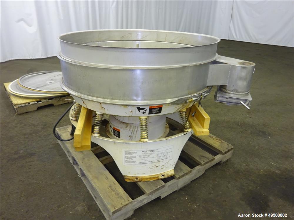 Used Sweco Screener, Model MX48S88TL, 304/316 Stainless Steel, 48" Diameter. Bottom distribution deck only -no screens. Driven by a 2.5 HP, 3/60/460 volt, 1160 rpm motor. Mounted on carbon steel base...