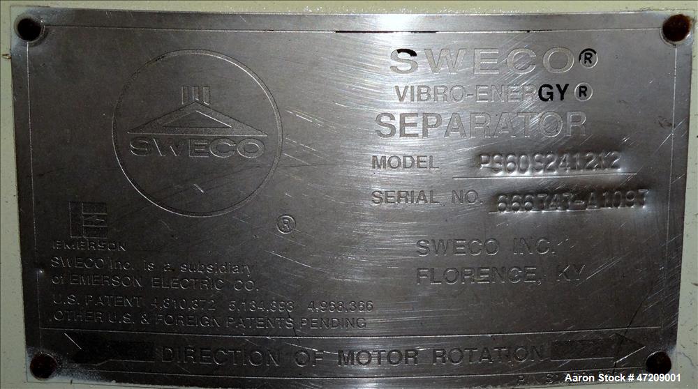 Used Sweco Pneumatic In-Line Pressure Sifter, Model PS60S241212, 304 Stainless