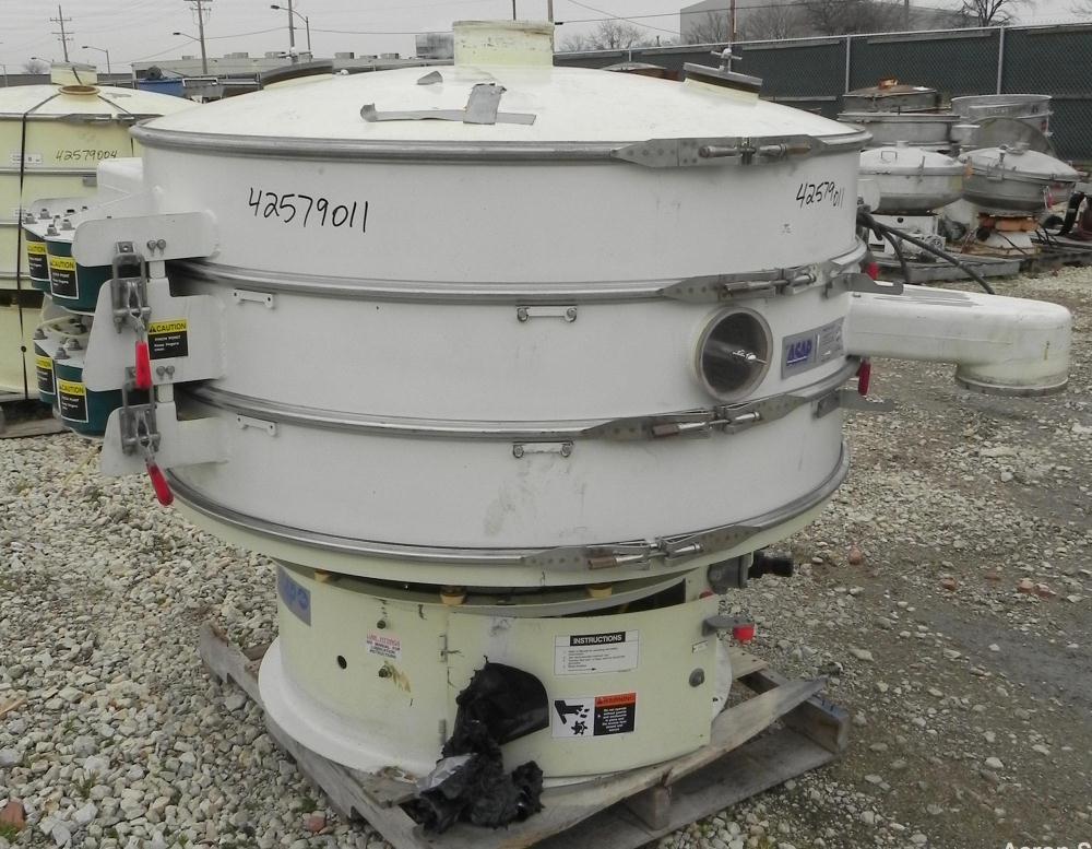 Used Sweco Screener, Model QC60C888, Carbon Steel. 60" Diameter, double deck, 3 separation. Includes a top cover. Driven by a 2 1/2 HP, 3/60/460 Volt, 1160 RPM motor. Mounted on a carbon steel base.
