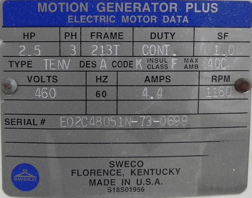 Used Sweco Screener, Model QC60C888, Carbon Steel. 60" Diameter, double deck, 3 separation. Includes a top cover. Driven by a 2 1/2 HP, 3/60/460 Volt, 1160 RPM motor. Mounted on a carbon steel base.