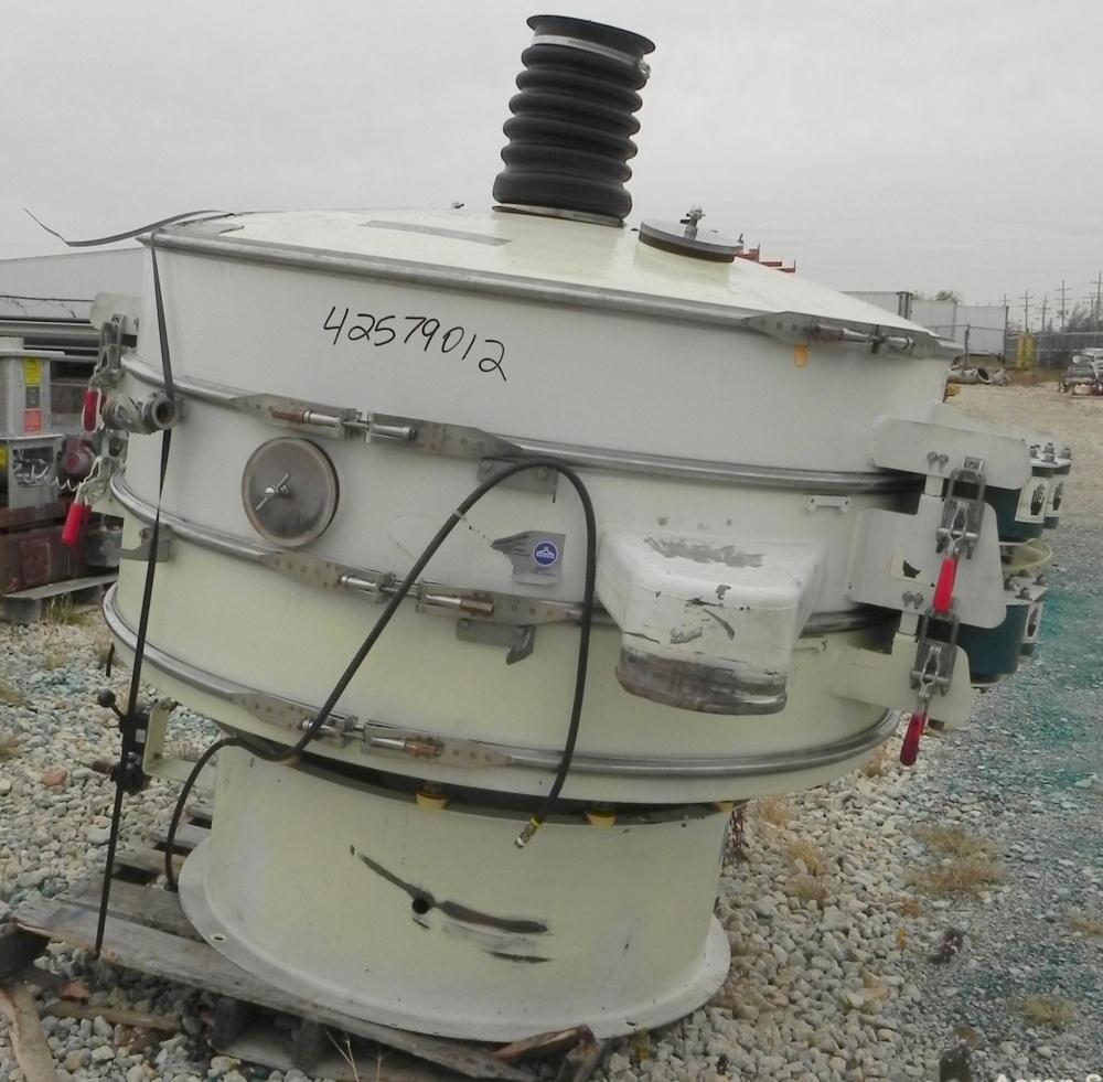 Used Sweco Screener, Model QC60C888, Carbon Steel. 60" Diameter, double deck, 3 separation. Includes a top cover. Driven by a 2 1/2 HP, 3/60/460 Volt, 1160 RPM motor. Mounted on a carbon steel base.