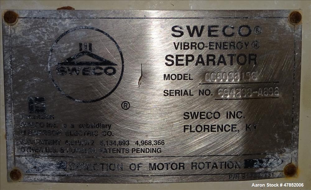 Used Sweco 60" Vibro Energy Separator, Model QC60S8156, 304 Stainless Steel.