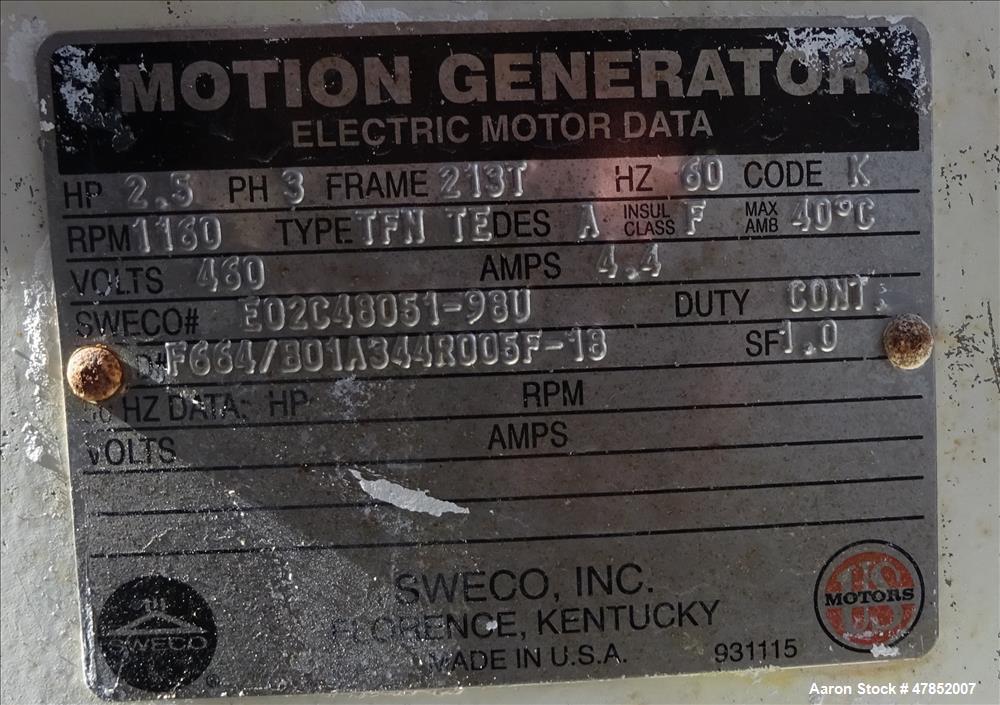 Used Sweco 60" Vibro Energy Separator, Model QC60S8156, Stainless Steel.