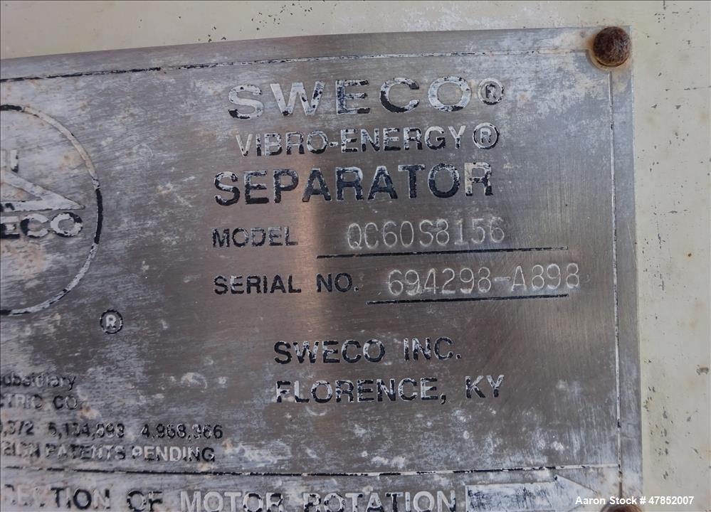 Used Sweco 60" Vibro Energy Separator, Model QC60S8156, Stainless Steel.