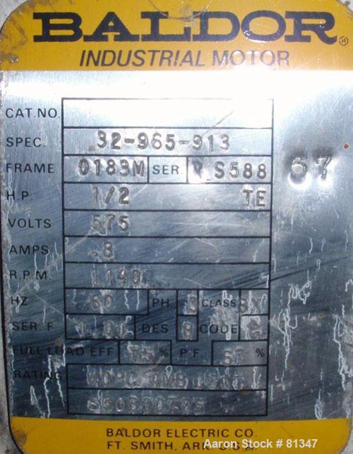 Used Sweco Screener, 30" Diameter, Model S30D81400, Stainless Steel. Single deck, no top cover. Driven by a 1/2hp, 3/60/575 volt, 1140 rpm motor. Mounted on a carbon steel stand.