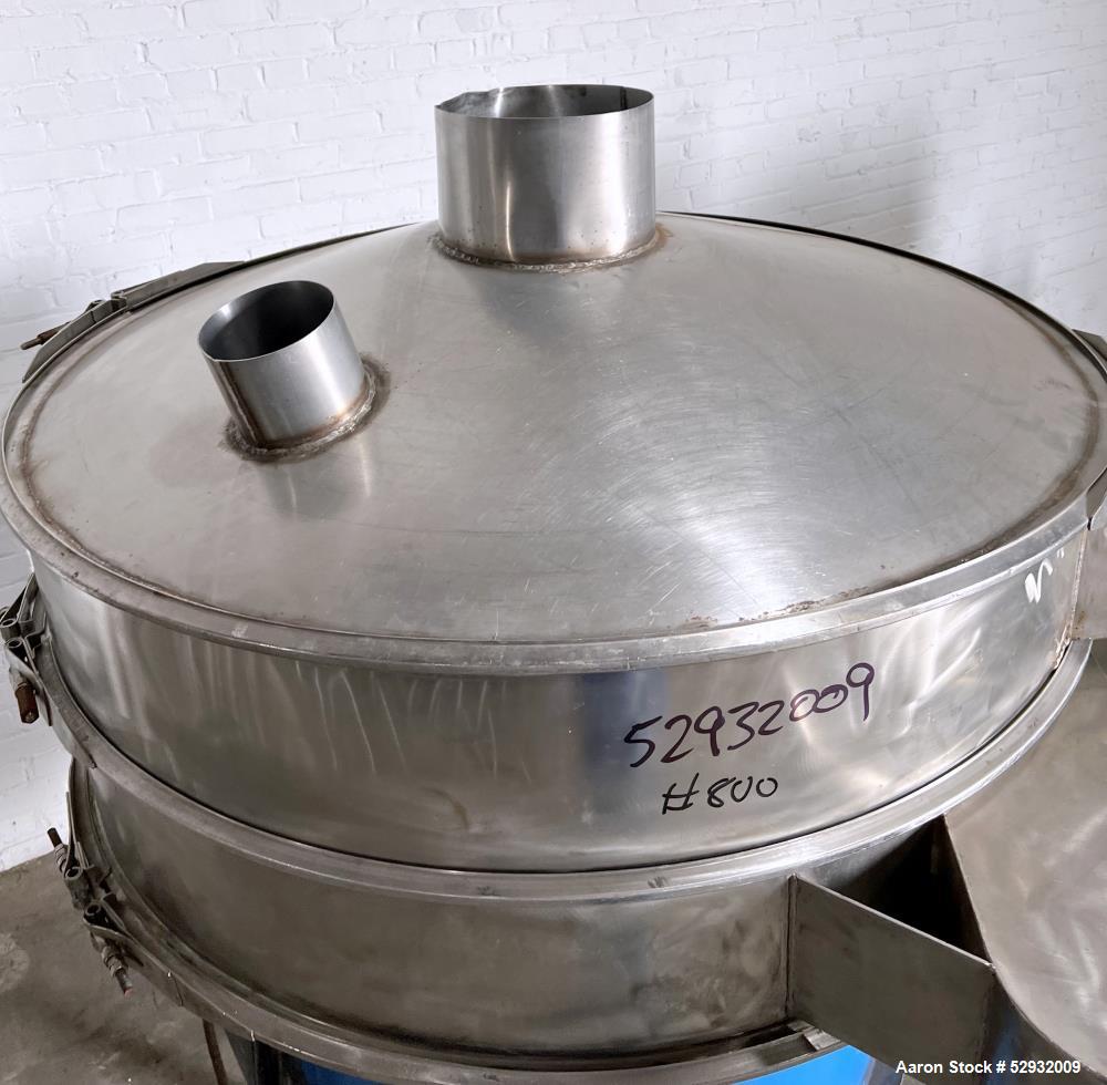 Used Sweco Sifter / Screener, Model S4806886, 48" Diameter, Stainless Steel. Single deck, 2 separation. Requires screen. Driven by a 1hp, 3/60/208-220/440 volt, 1755rpm motor. Clamp-on top cover with...