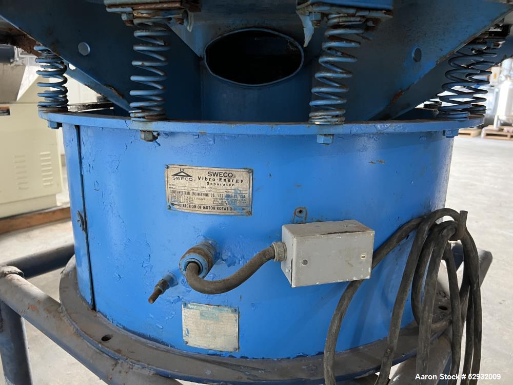 Used Sweco Sifter / Screener, Model S4806886, 48" Diameter, Stainless Steel. Single deck, 2 separation. Requires screen. Driven by a 1hp, 3/60/208-220/440 volt, 1755rpm motor. Clamp-on top cover with...