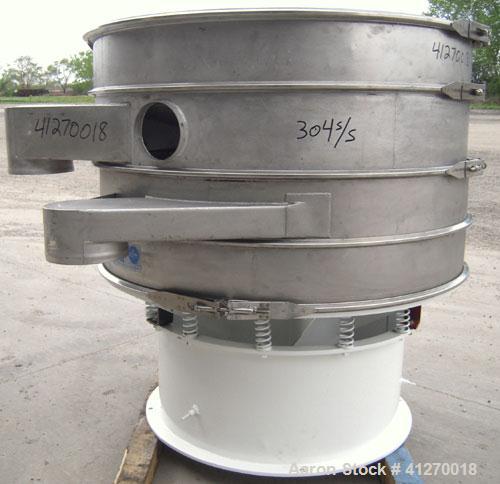 Used- Sweco Screener, Model S48C886, 304 stainless steel. 48" diameter, triple deck, 4 separation. Plastic top cover. Driven...