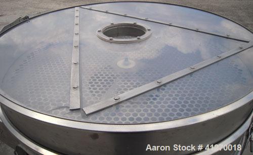 Used Sweco Screener, Model S48C886, 304 stainless steel. 48" diameter, triple deck, 4 separation. Plastic top cover. Driven by a 2.5 hp, 3/60/230 volt, 1150 rpm motor. Mounted on a carbon steel base.