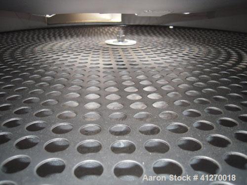 Used Sweco Screener, Model S48C886, 304 stainless steel. 48" diameter, triple deck, 4 separation. Plastic top cover. Driven by a 2.5 hp, 3/60/230 volt, 1150 rpm motor. Mounted on a carbon steel base.