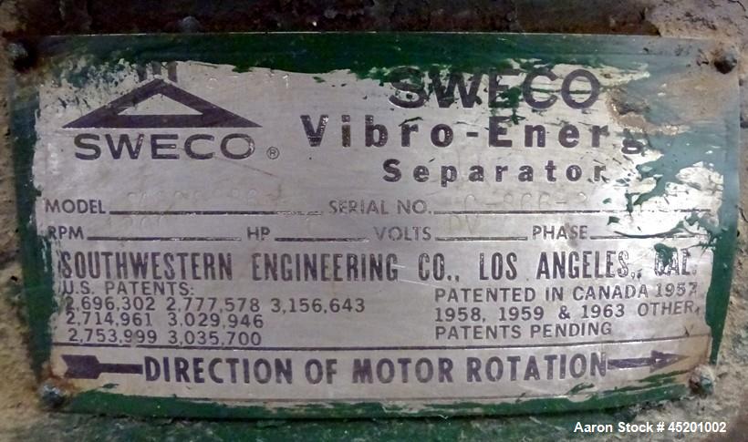 Used Stainless Steel Sweco Screener, Model S48C8886-1