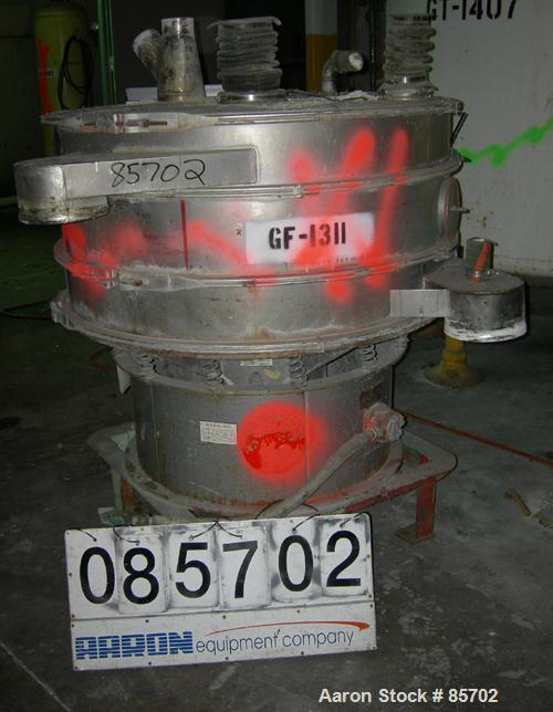 USED: Sweco screener, model S48S686, 316 stainless steel. 48" diameter, double deck, 3 separation, includes top cover. Driven by a 1 hp, 3/60/440 volt, 1155 rpm motor. Mounted on a carbon steel base ...
