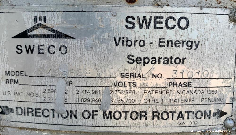 Used Sweco 48" Screener, Model S48S688, 316 Stainless Steel.