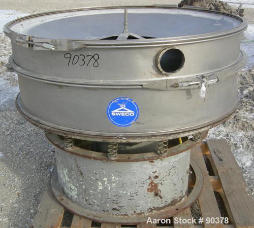 USED: Sweco screener, model S48S86666, 304 stainless steel. 48" diameter, double deck, 3 separation.Includes top cover. Driven by a 2 hp, 3/60/220-440 volt, 1155 rpm motor. Mounted on a carbon steel ...