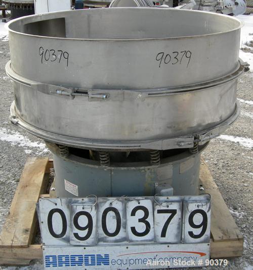 USED: Sweco screener, model S48S86666, 304 stainless steel. 48" diameter, single deck, 2 separation. No top cover. Driven by a 1 hp, 3/60/550 volt, 1155 rpm motor. Mounted on a carbon steel base.
