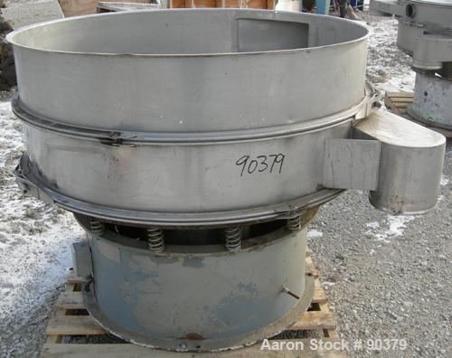 USED: Sweco screener, model S48S86666, 304 stainless steel. 48" diameter, single deck, 2 separation. No top cover. Driven by a 1 hp, 3/60/550 volt, 1155 rpm motor. Mounted on a carbon steel base.