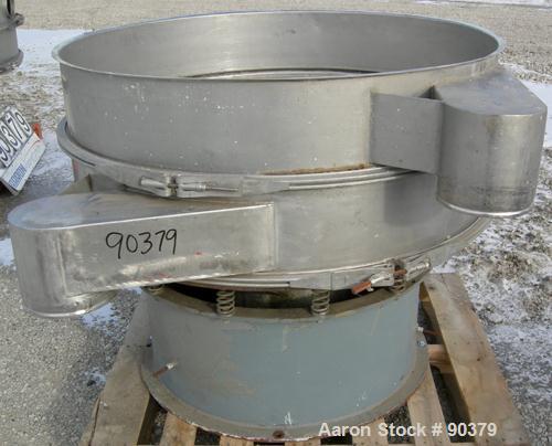 USED: Sweco screener, model S48S86666, 304 stainless steel. 48" diameter, single deck, 2 separation. No top cover. Driven by a 1 hp, 3/60/550 volt, 1155 rpm motor. Mounted on a carbon steel base.
