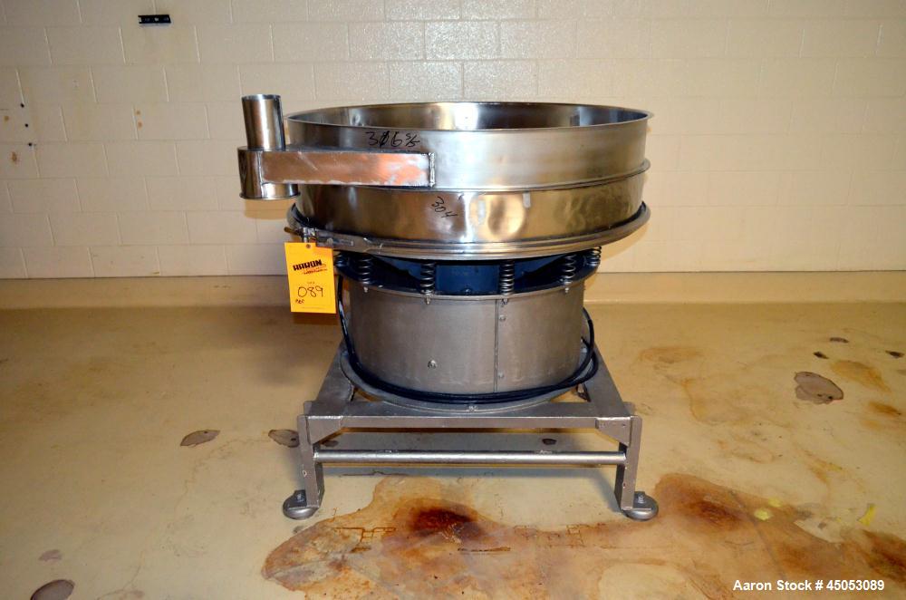 Used Sweco Screener, Model S48S86, Stainless Steel. 48" Diameter single deck, 2 separation, no top cover, approximate 1hp motor. Mounted on a carbon steel base, and frame. Serial# C-262-6.