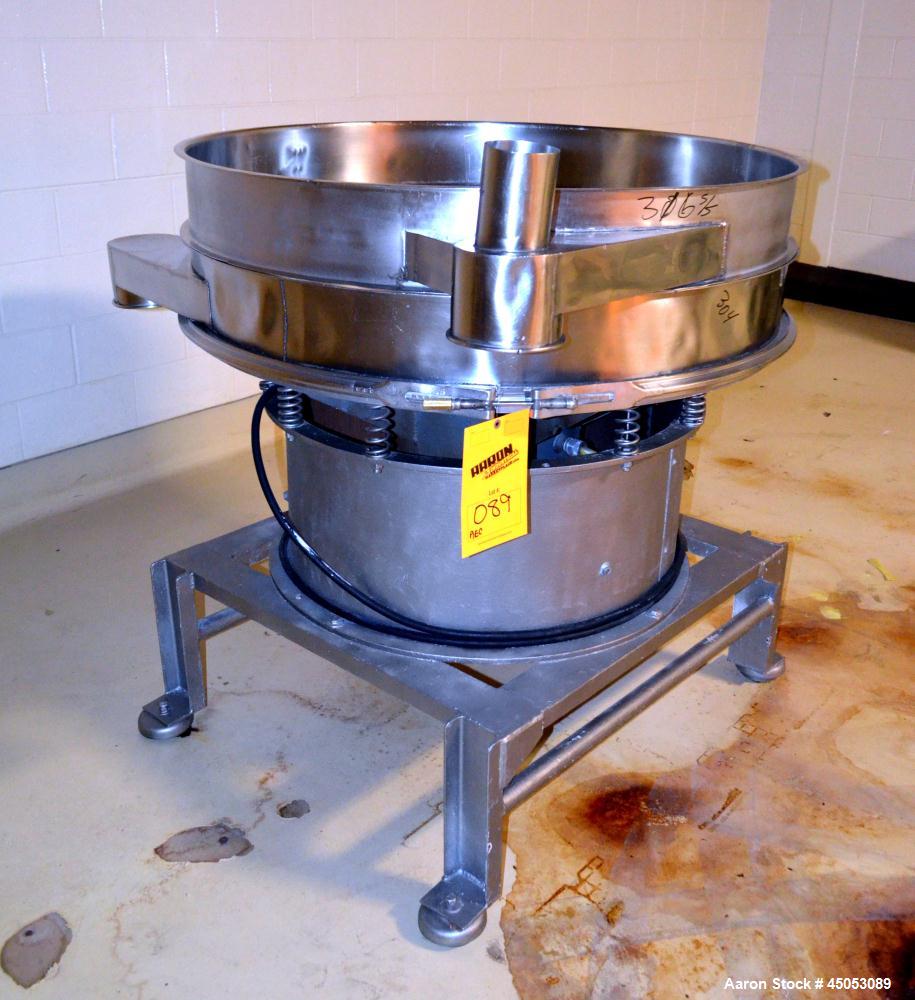 Used Sweco Screener, Model S48S86, Stainless Steel. 48" Diameter single deck, 2 separation, no top cover, approximate 1hp motor. Mounted on a carbon steel base, and frame. Serial# C-262-6.