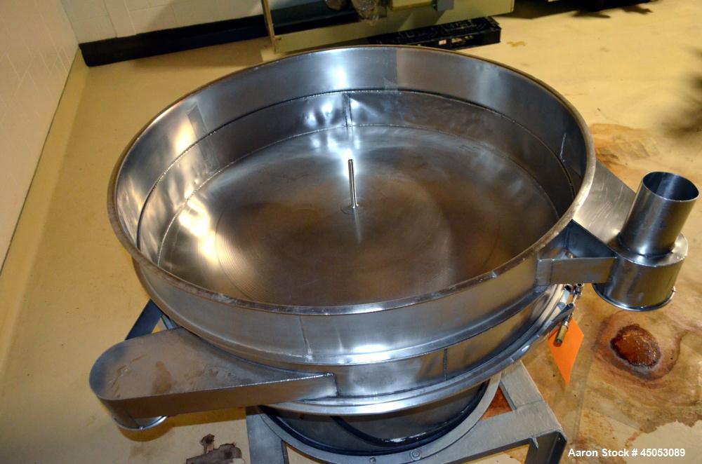 Used Sweco Screener, Model S48S86, Stainless Steel. 48" Diameter single deck, 2 separation, no top cover, approximate 1hp motor. Mounted on a carbon steel base, and frame. Serial# C-262-6.