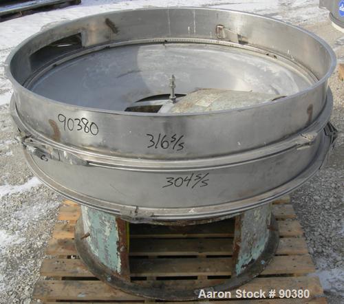 USED: Sweco Screener, Model S48S86, 304/316 stainless steel.48" diameter, single deck, 2 separation.No top cover or screens.Driven by a 1 hp, 3/60/550 volt, 1155 rpm motor.Mounted on a carbon steel b...