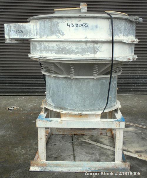 Used Sweco Screener, Model S48S888, 316 Stainless Steel. 48" diameter, single deck, 2 separation. Top cover. Driven by a 1 hp, 3/60/208-220/440 Volt, 1155 RPM Motor. Mounted on a 21" high carbon stee...