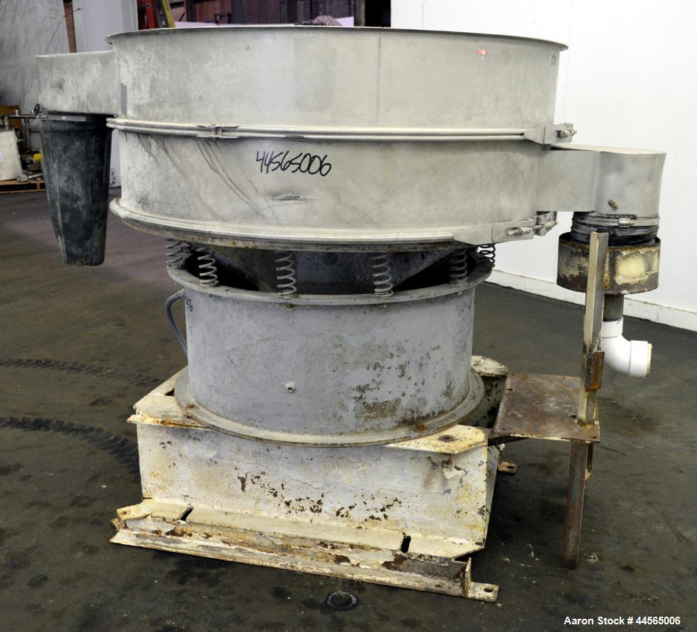 Used Sweco Screener, Model S48S88, 304 Stainless Steel. 48" Diameter, single deck, 2 separation, no top cover. Driven by a 1hp, 3/60/208-220/440 volt, 1155 rpm motor. Mounted on a carbon steel base w...