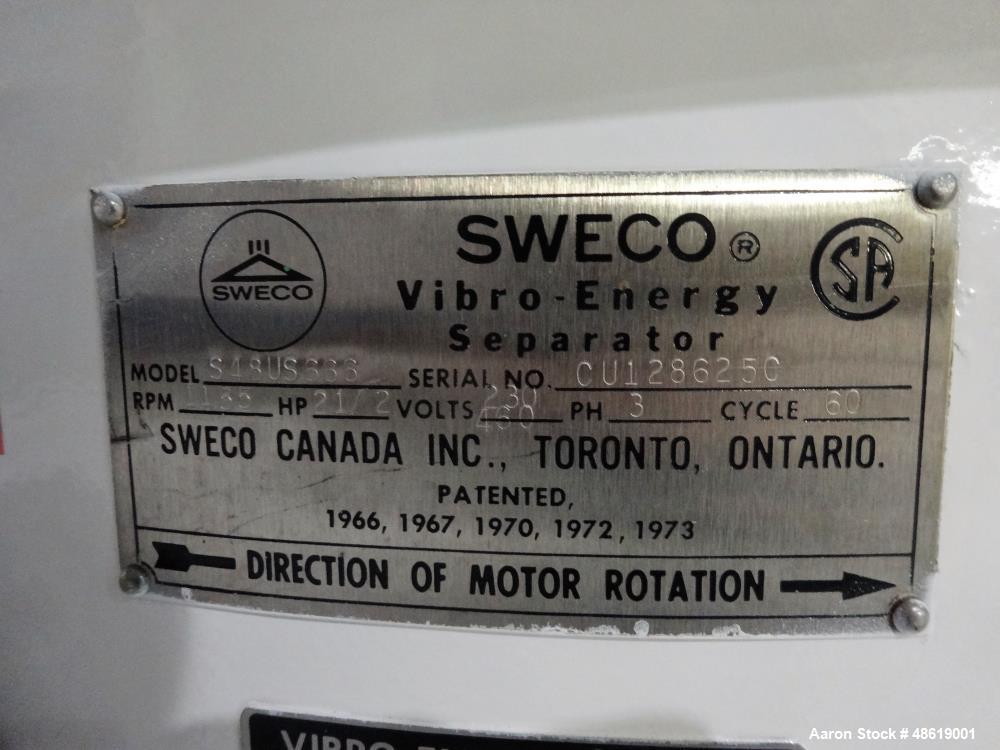 Used Sweco Vibratory Screen, Model S48US666, 304 Stainless Steel, 48" Diameter