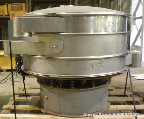 Used Sweco Screener, Model S60S88, 304 stainless steel. 60" diameter, double deck, 3 separation. 316 stainless steel top cover. Driven by a 2.5 hp, 3/60/460 volt, 1157 rpm motor. Mounted on a carbon ...