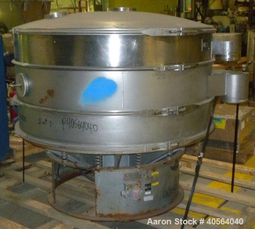 Used Sweco Screener, Model S60S88, 304 stainless steel. 60" diameter, double deck, 3 separation. 316 stainless steel top cover. Driven by a 2.5 hp, 3/60/460 volt, 1157 rpm motor. Mounted on a carbon ...