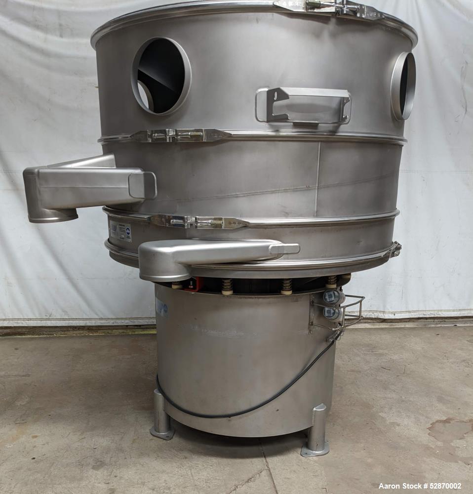 Used Sweco 60" Stainless Steel Round Vibratory Screener / Separator, Model SS60S61216GWONSDTLVPXB. Stainless Steel. 60" Diameter. Driven by 2.5hp, 3/60/460 Volt, 1160 rpm motor. 2 Deck, 3 Separation....
