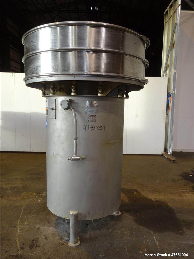 Used Sweco Screener, Model SS60S88, 60" diameter, 304 Stainless steel. Single deck, 2 separation, with top cover. driven by a 2.5 HP, 3/60/460/1155 rpm motor, serial number 653363-A397.