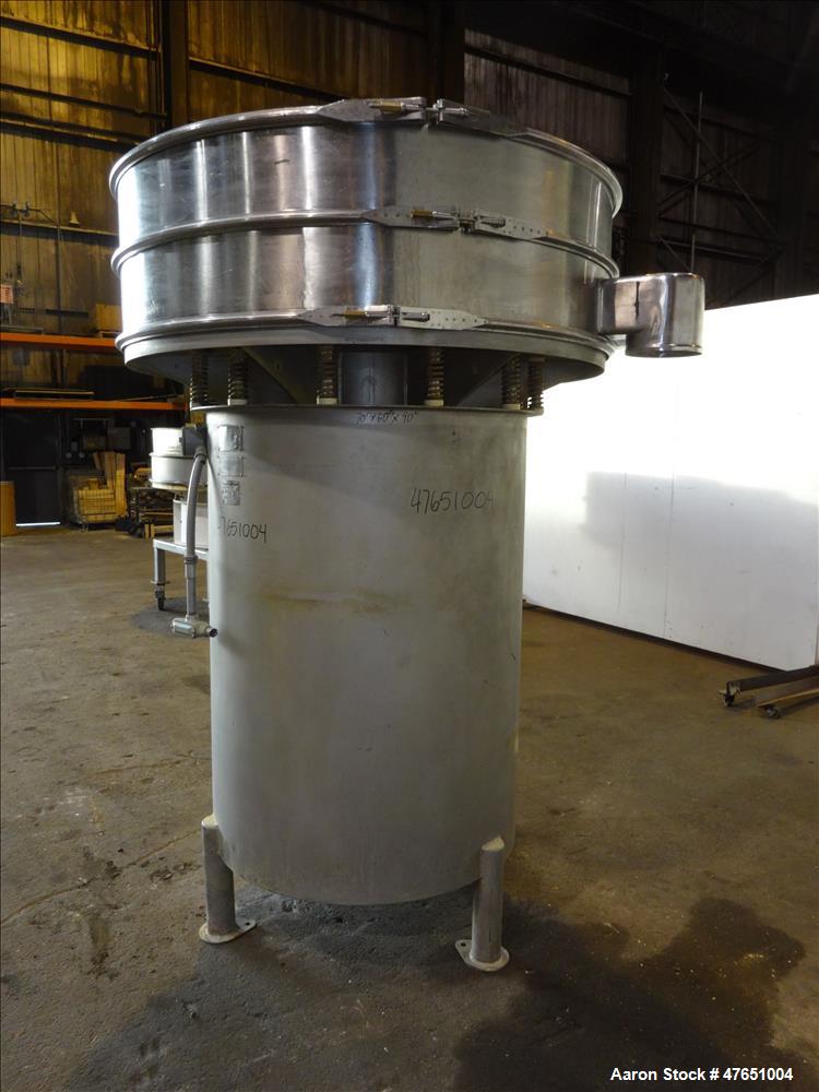Used Sweco Screener, Model SS60S88, 60" diameter, 304 Stainless steel. Single deck, 2 separation, with top cover. driven by a 2.5 HP, 3/60/460/1155 rpm motor, serial number 653363-A397.