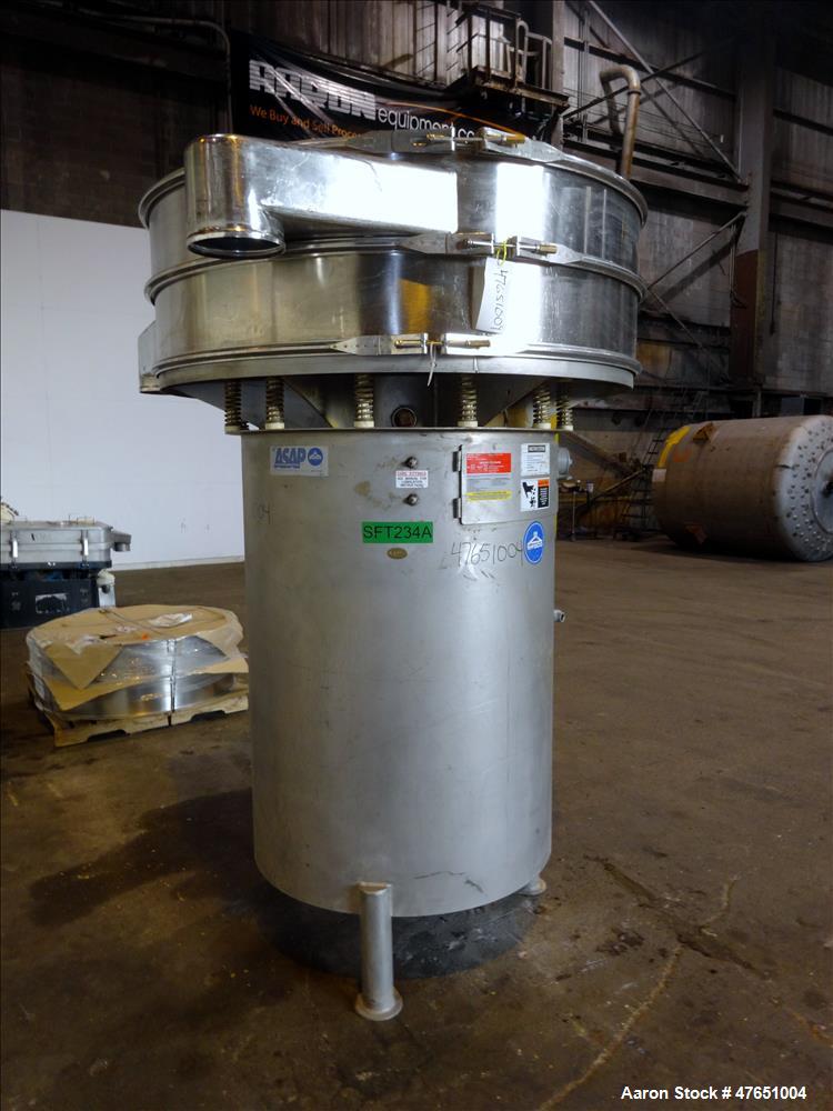 Used Sweco Screener, Model SS60S88, 60" diameter, 304 Stainless steel. Single deck, 2 separation, with top cover. driven by a 2.5 HP, 3/60/460/1155 rpm motor, serial number 653363-A397.