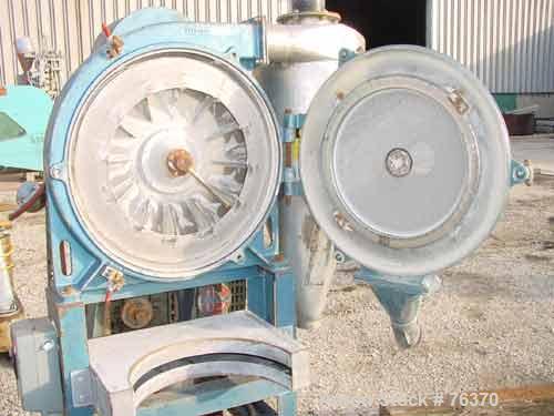 USED: Sweco turbo screen air classifier, model TS-18, stainless steel.18" diameter screen. Rotating air wand, radial fan. 3" diameter sideinlet, 3" x 6" bottom outlet, 3" x 3" top outlet with cyclone...