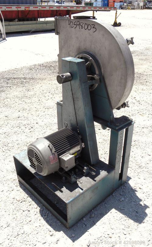 Used Sweco Turbo Screen Air Classifier, model TS18, 304 stainless steel housing. 18" Diameter chamber. Rotating air wand, 316 stainless steel radial fan. 3-3/8" Diameter side inlet, bottom outlet, 3"...