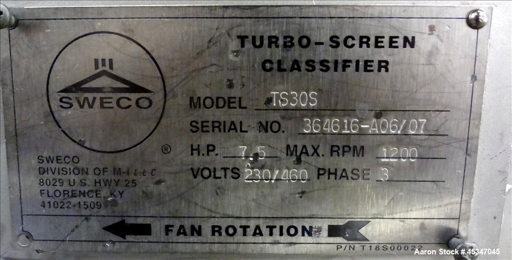 Used Sweco Turbo Screen, Model TS30S