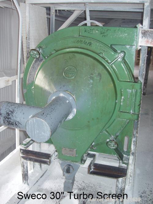 USED: Sweco turbo screen air classifier, model TS-30, aluminum construction. 30" diameter screen. Driven by a 5 hp, 3/60/230/460 volt, 1150 rpm motor. Built 1980s.