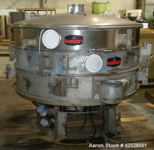 Used Sweco Screener, Model UL60S1088, 304 Stainless Steel. 60" diameter, double deck, 3 separation, with top cover and slider ring cleaning deck. Driven by a 5 HP, 3/60/460 Volt, 1120 RPM motor. Moun...