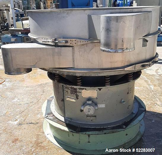 Used Sweco 48" Diameter Single Deck Stainless Steel Screener, Model US44S888. Driven by 2.5 HP, 1160 RPM, 230/460 Volt, 3-phase, 60 Hz motor. Serial number US48-884-51. Includes 72 mesh screen. Scree...