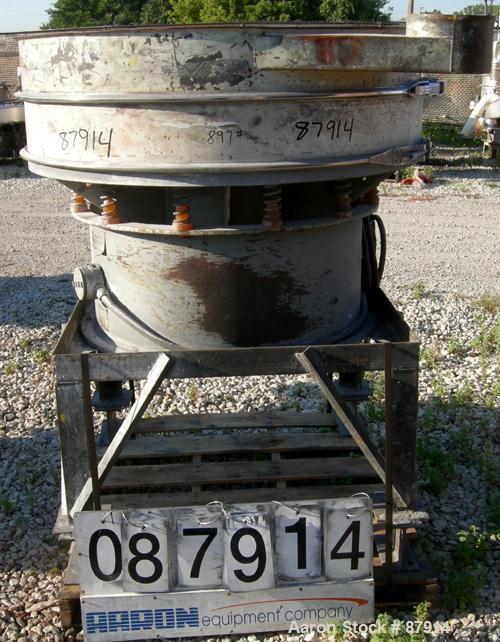 Used Sweco Screener, Model US48-185-13, Carbon Steel. 48" Diameter, single deck, 2 separation. No top cover. Driven by a 2.5 hp, 3/60/230/460 volt, 1160 rpm motor. Mounted on a carbon steel base with...