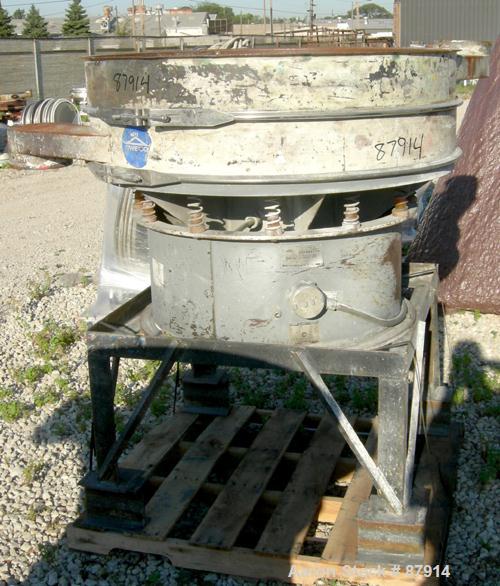 Used Sweco Screener, Model US48-185-13, Carbon Steel. 48" Diameter, single deck, 2 separation. No top cover. Driven by a 2.5 hp, 3/60/230/460 volt, 1160 rpm motor. Mounted on a carbon steel base with...
