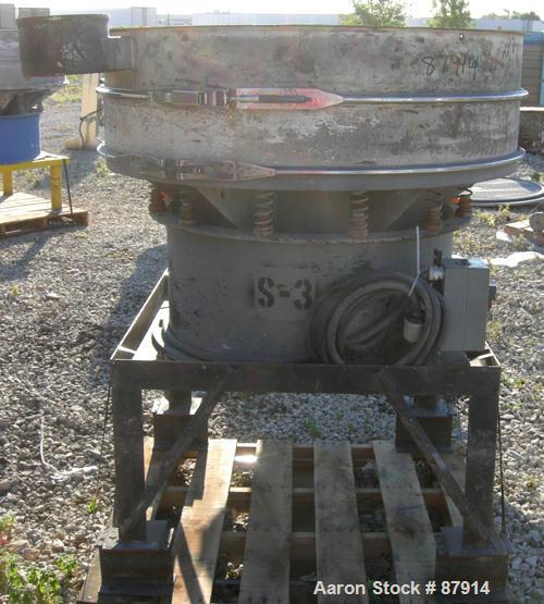 Used Sweco Screener, Model US48-185-13, Carbon Steel. 48" Diameter, single deck, 2 separation. No top cover. Driven by a 2.5 hp, 3/60/230/460 volt, 1160 rpm motor. Mounted on a carbon steel base with...