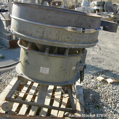 USED: Sweco screener, model US48-583-49, carbon steel. 48" diameter, single deck, 2 separation. No top cover. Driven by a 2.5 hp, 3/60/230/460 volt, 1160 rpm motor. Mounted on a carbon steel base wit...