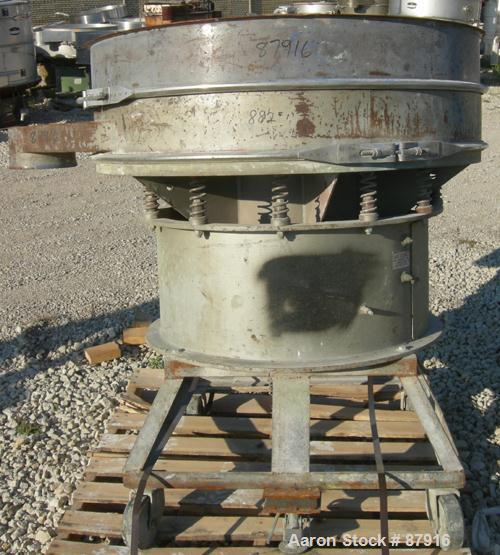 USED: Sweco screener, model US48-583-49, carbon steel. 48" diameter, single deck, 2 separation. No top cover. Driven by a 2.5 hp, 3/60/230/460 volt, 1160 rpm motor. Mounted on a carbon steel base wit...